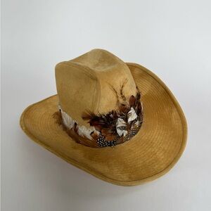 YA Tan Feather-Trimmed Cowboy Hat